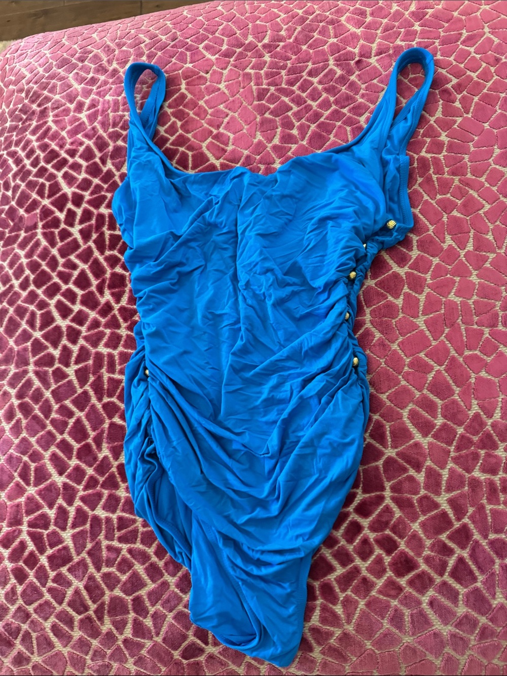 Carmen Marc Valvo Electric Blue Ruched womens One-Piece M